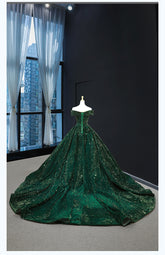 Vestidos quinceanera verde esmeralda, vestido de baile de lantejoulas, ombro de fora, vestido de noiva